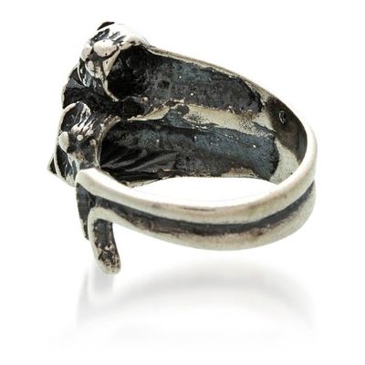 Alternate image for Oxidized and Polished Cat-Themed Sterling Silver Wrap Ring Feline Soul