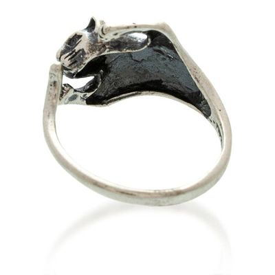 Alternate image for Oxidized and Polished Cat-Themed Sterling Silver Wrap Ring Feline Soul