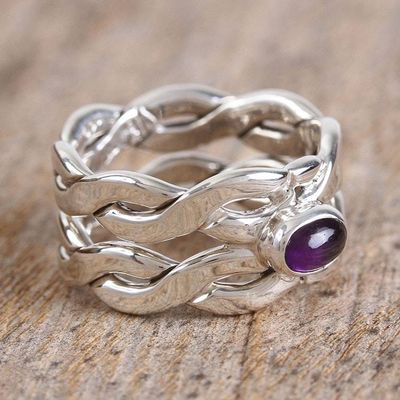 Alternate image for Amethyst Sterling Silver Intertwining Band Single Stone Ring Currents at Dawn