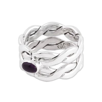 Alternate image for Amethyst Sterling Silver Intertwining Band Single Stone Ring Currents at Dawn