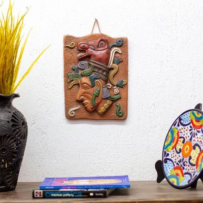 Primary image for Maya Jaguar Priest Plaque in Ceramic Maya Jaguar Priest