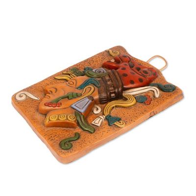 Alternate image for Maya Jaguar Priest Plaque in Ceramic Maya Jaguar Priest