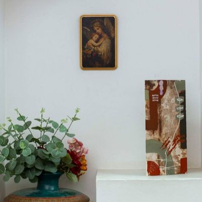 Primary image for Decoupage on Pinewood Antique Wall Plaque of Angel and Child Angel and Child
