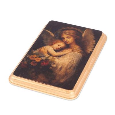 Alternate image for Decoupage on Pinewood Antique Wall Plaque of Angel and Child Angel and Child