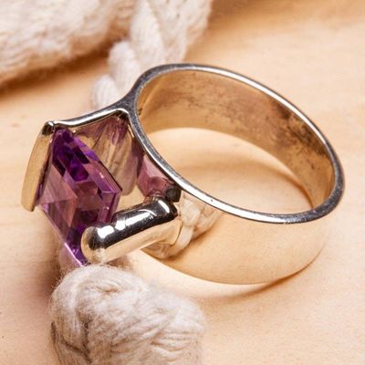 Primary image for Amethyst and Sterling Silver Cocktail Ring From Taxco Mexico Amethyst Lock