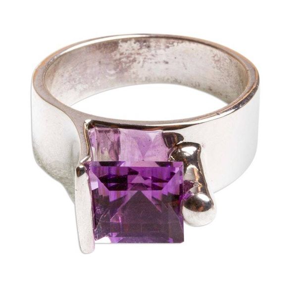 Alternate image for Amethyst and Sterling Silver Cocktail Ring From Taxco Mexico Amethyst Lock
