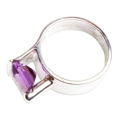 Alternate image for Amethyst and Sterling Silver Cocktail Ring From Taxco Mexico Amethyst Lock