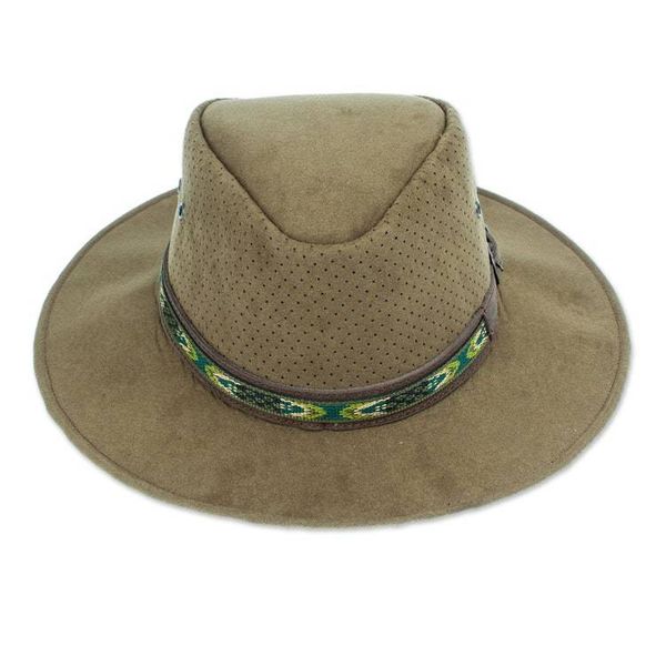 Alternate image for Handcrafted Olive Leather Hat from Mexico Classic Look in Olive