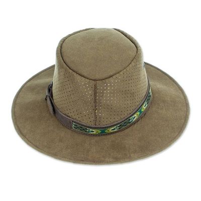 Alternate image for Handcrafted Olive Leather Hat from Mexico Classic Look in Olive