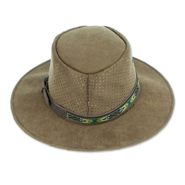 Alternate image for Handcrafted Olive Leather Hat from Mexico Classic Look in Olive