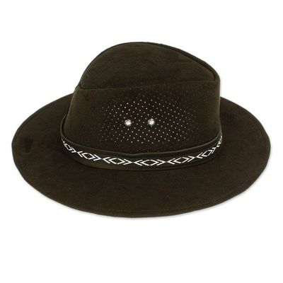 Alternate image for Handcrafted Black Leather Hat from Mexico Classic Look in Black