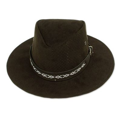 Alternate image for Handcrafted Black Leather Hat from Mexico Classic Look in Black