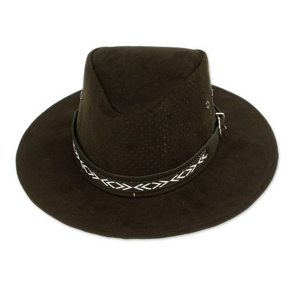 Alternate image for Handcrafted Black Leather Hat from Mexico Classic Look in Black