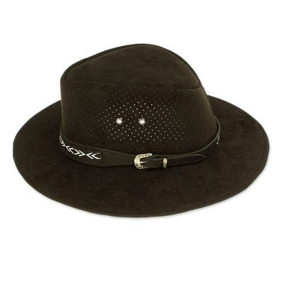 Alternate image for Handcrafted Black Leather Hat from Mexico Classic Look in Black
