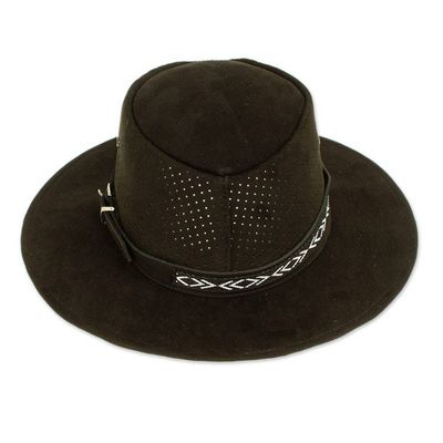 Alternate image for Handcrafted Black Leather Hat from Mexico Classic Look in Black