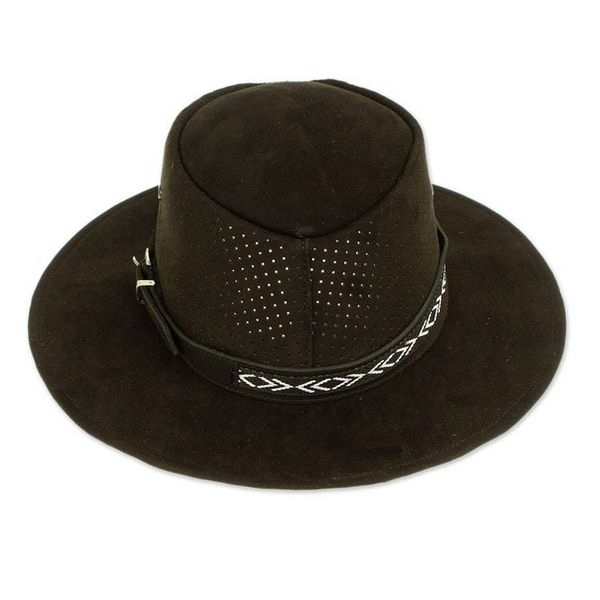 Alternate image for Handcrafted Black Leather Hat from Mexico Classic Look in Black