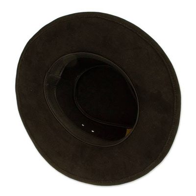 Alternate image for Handcrafted Black Leather Hat from Mexico Classic Look in Black