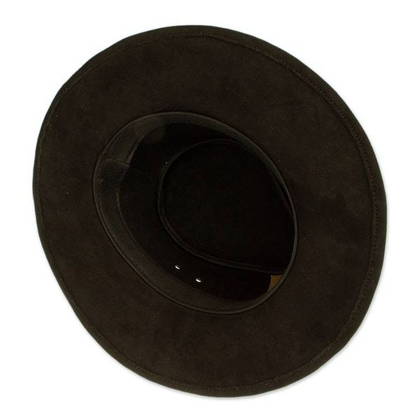 Alternate image for Handcrafted Black Leather Hat from Mexico Classic Look in Black