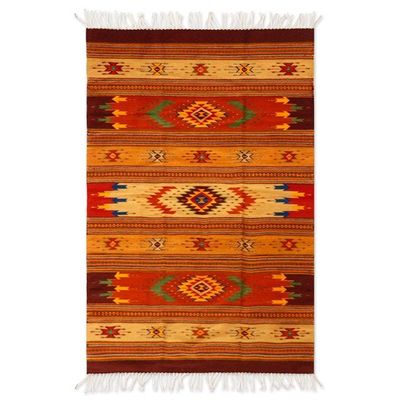 Alternate image for Zapotec Wool Area Rug from Mexico 4x7 Stellar Magnificence