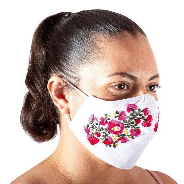 Alternate image for Hand Embroidered Reusable Cotton Mask from Mexico Rose Garden