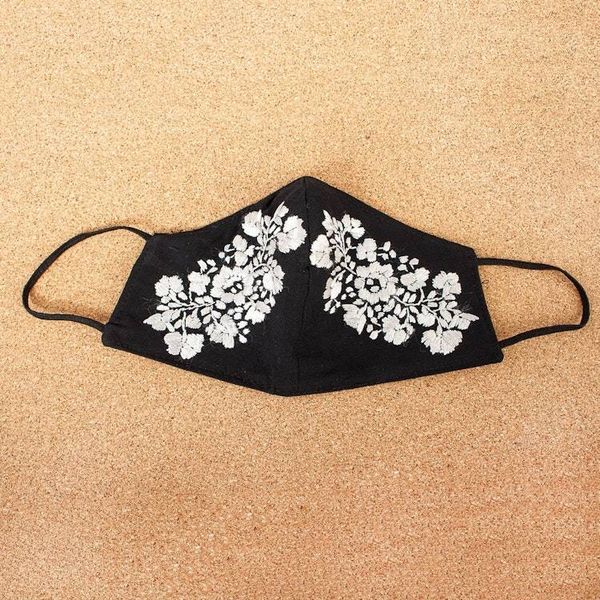 Alternate image for Reusable and Washable Black Cotton Floral Face Mask Flower Garden in Ivory