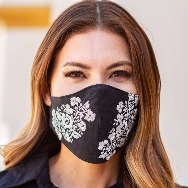Alternate image for Black and Beige Floral Face Mask with 2 Layers Flower Garden in Beige