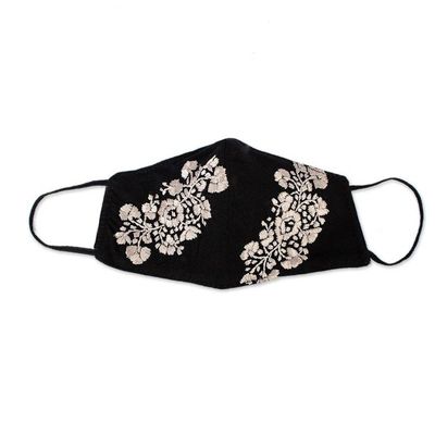 Alternate image for Black and Beige Floral Face Mask with 2 Layers Flower Garden in Beige