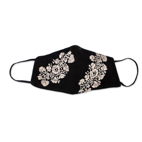Alternate image for Black and Beige Floral Face Mask with 2 Layers Flower Garden in Beige