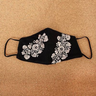 Alternate image for Black and Beige Floral Face Mask with 2 Layers Flower Garden in Beige