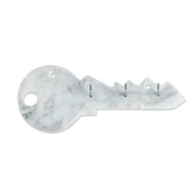 Alternate image for Minimalist Key-Shaped Hand-Carved White Marble Key Rack King of Keys