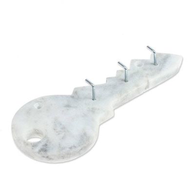 Alternate image for Minimalist Key-Shaped Hand-Carved White Marble Key Rack King of Keys