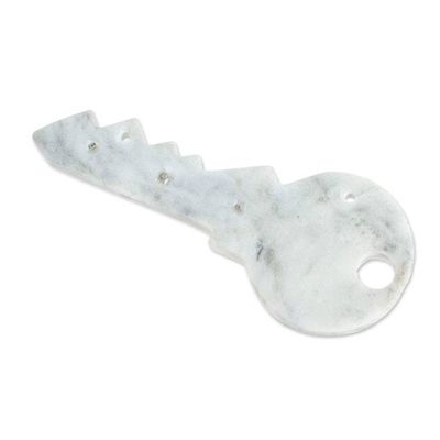 Alternate image for Minimalist Key-Shaped Hand-Carved White Marble Key Rack King of Keys