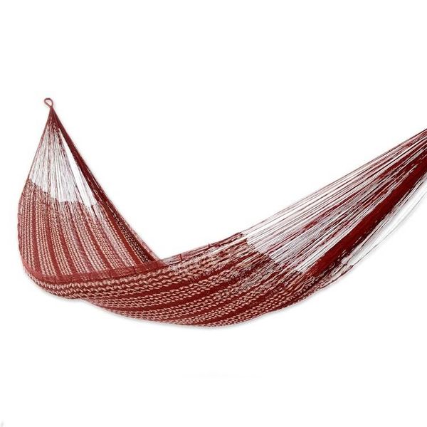 Alternate image for Double Mayan Rope Style Cotton Hammock Mexico Burgundy Riviera