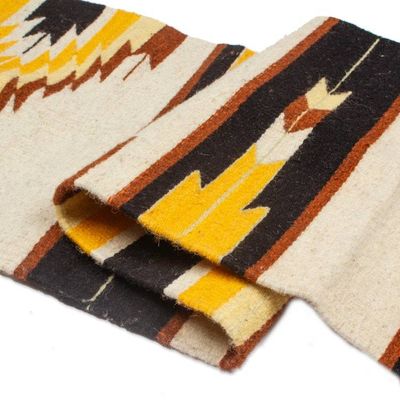 Alternate image for Handmade Zapotec-Themed 1x8 Wool Runner Rug in Natural Dyes Ancestral Lightning