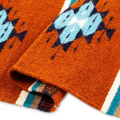 Alternate image for Zapotec Geometric Wool Runner in Orange Brown Aqua 1.5x6 Contrasting Flair