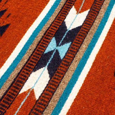 Alternate image for Zapotec Geometric Wool Runner in Orange Brown Aqua 1.5x6 Contrasting Flair
