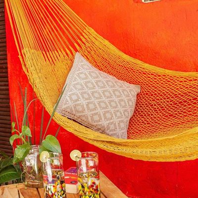 Alternate image for Hand Woven Ocher Cotton Hammock Single Uxmal Ocher