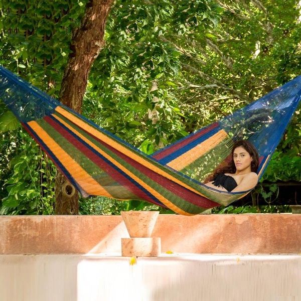 Alternate image for Hand Crafted Colorful Stripe Nylon Rope Single-Sized Hammock Tropical Wind