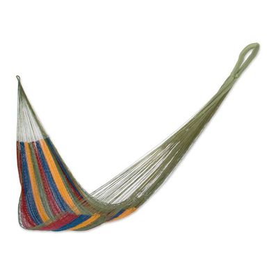 Alternate image for Hand Crafted Colorful Stripe Nylon Rope Single-Sized Hammock Tropical Wind