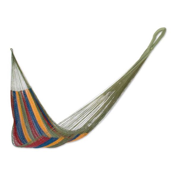 Alternate image for Hand Crafted Colorful Stripe Nylon Rope Single-Sized Hammock Tropical Wind