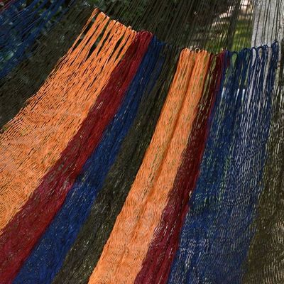 Alternate image for Hand Crafted Colorful Stripe Nylon Rope Single-Sized Hammock Tropical Wind