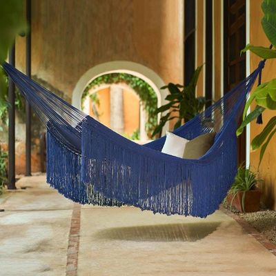 Alternate image for Fringed Navy Blue Cotton Hammock from Mexico Triple Navy Blue Cascade