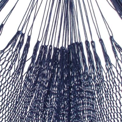 Alternate image for Fringed Navy Blue Cotton Hammock from Mexico Triple Navy Blue Cascade