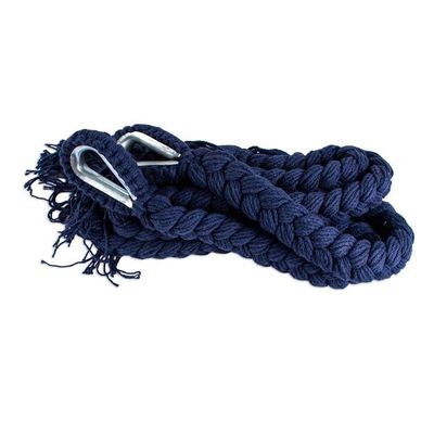 Alternate image for Fringed Navy Blue Cotton Hammock from Mexico Triple Navy Blue Cascade