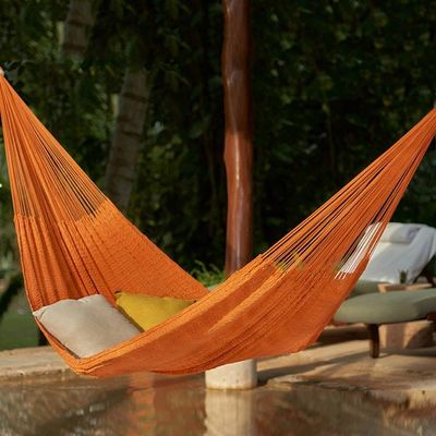 Alternate image for Hand Woven Orange Cotton Double Size Hammock Radiant Sun