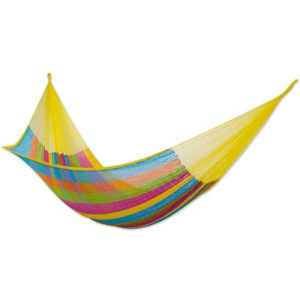 Alternate image for Multicolor Hand Woven Cotton Hammock Double Size Yucatan Feast