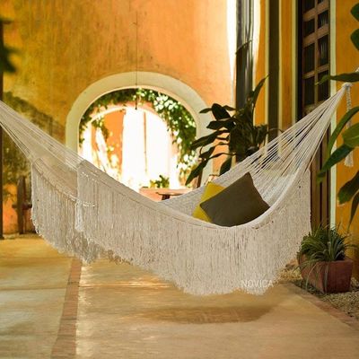 Alternate image for Hand Woven Ivory Rope Hammock Triple Ivory Cascade