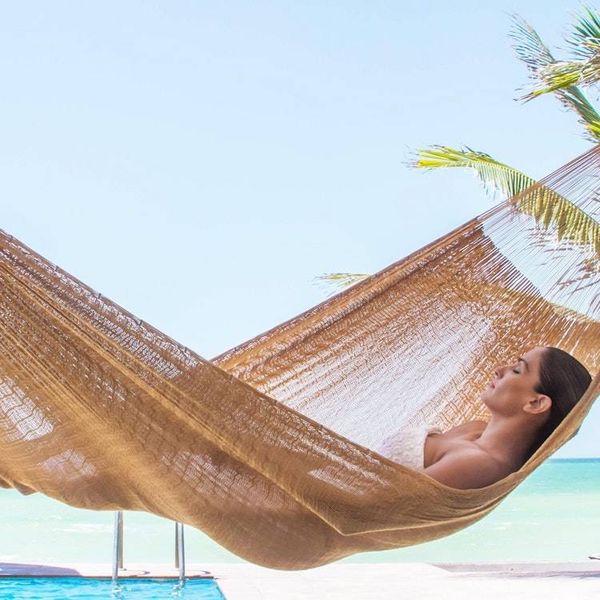 Alternate image for Handwoven Bronze Nylon Maya Double Hammock Golden Sun
