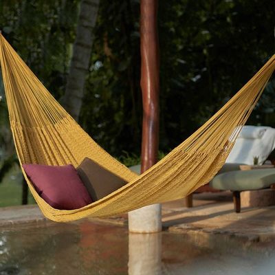 Alternate image for Mustard Yellow Cotton Hand Woven Maya Double Hammock Maya Mustard