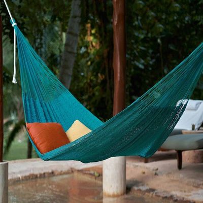 Alternate image for Teal Cotton Rope Hammock Double Uxmal Peacock